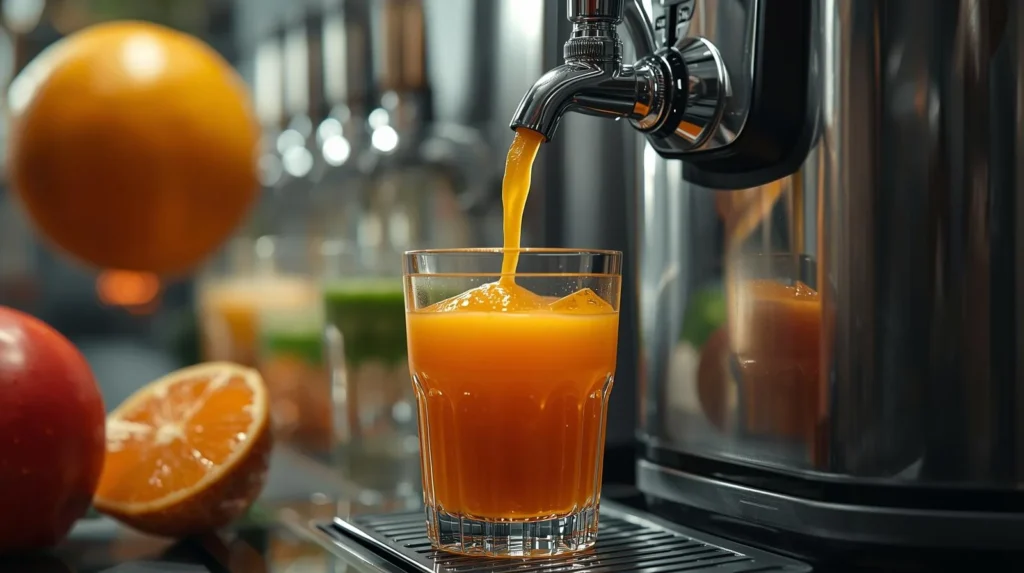 A glass filled with juice from juicer