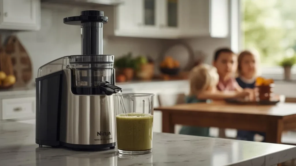 he Ninja NeverClog Cold Press Juicer in action