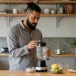 A person cleaning a blender