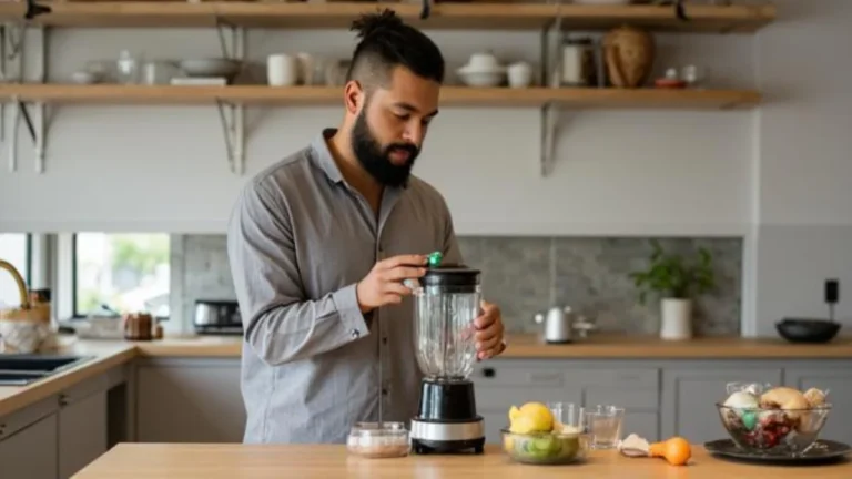 A person cleaning a blender
