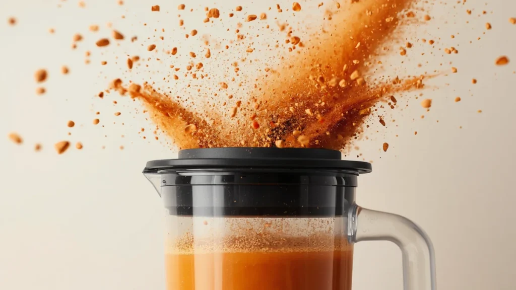 The hot soup ingredients in a personal blender blown off in all direction