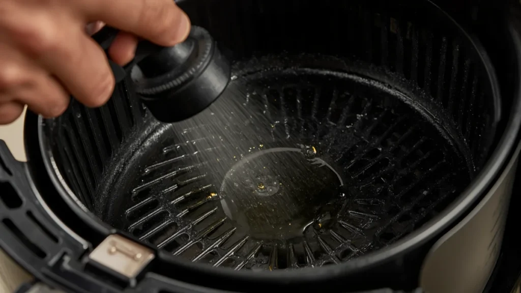 Applying thin layer of oil for cooking