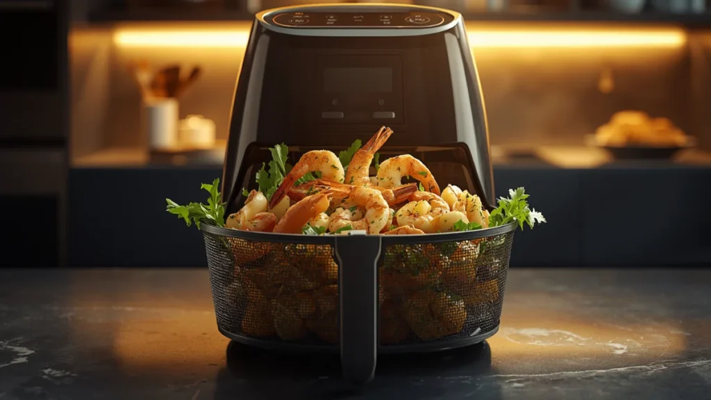 An overcowded air fryer basket
