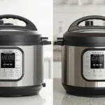 Breville Fast Slow Pro vs Instant Pot Duo: Which Hybrid Is Better? 2 Close-up detail shot of Breville Fast Slow Pro: stainless steel exterior gleaming, digital touchscreen display glowing, premium button controls,