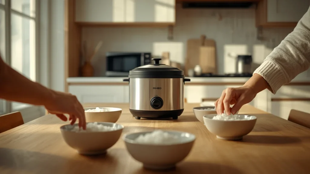 Best Rice Cookers for Large Families (2026): 7 Picks That Actually Keep Up 12 Family serving rice from a large rice cooker at a dinner table